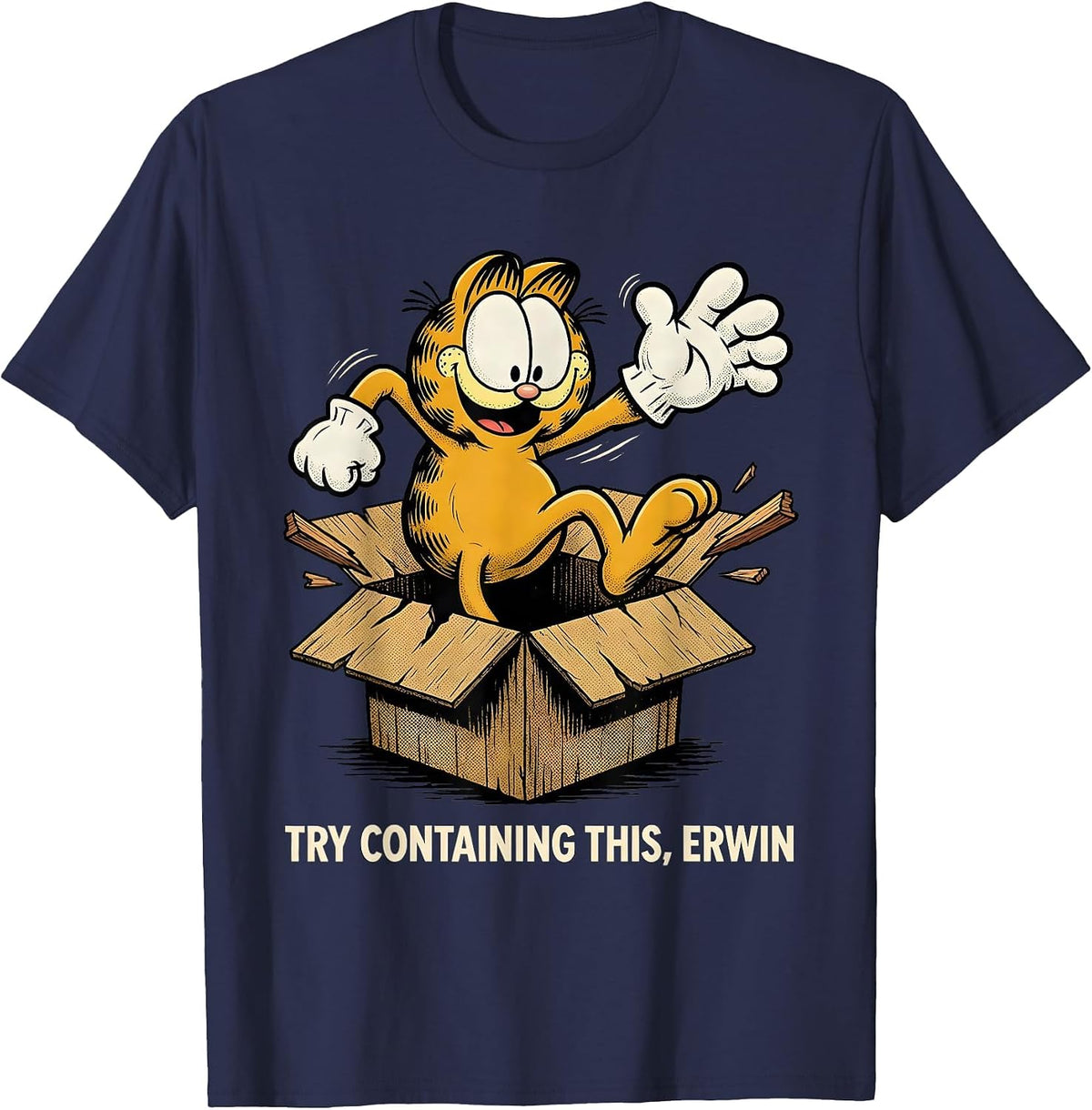 Men's Try Containing This, Erwin Retro Cartoon Quantum Physics T-Shirt - Navy Blue