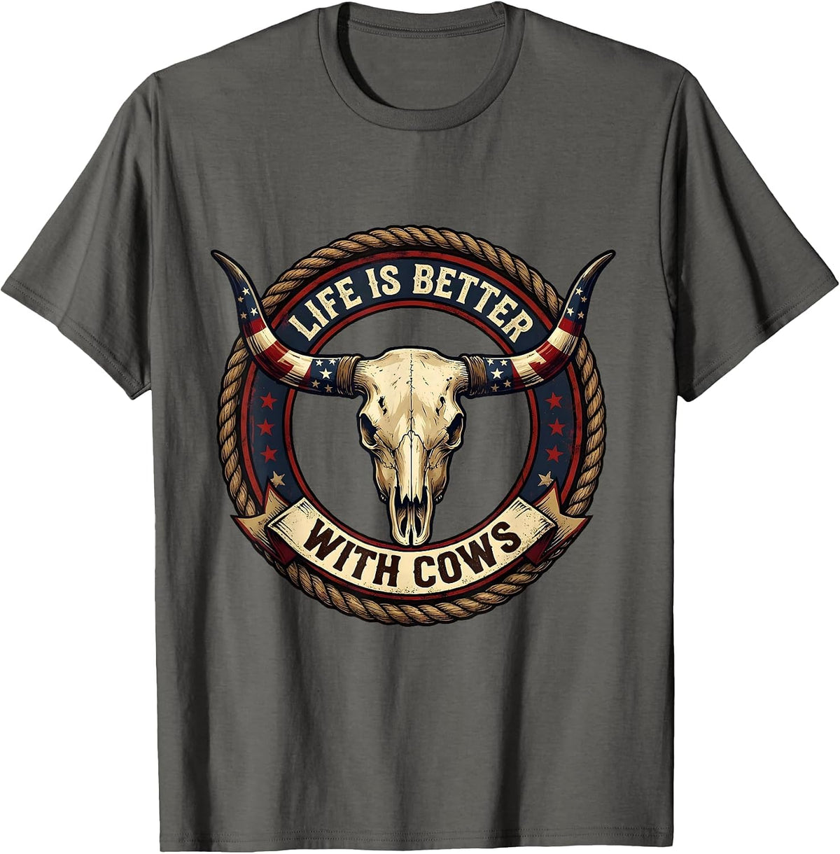 Life Is Better With Cows Farmer Design T-Shirt - Asphalt Grey