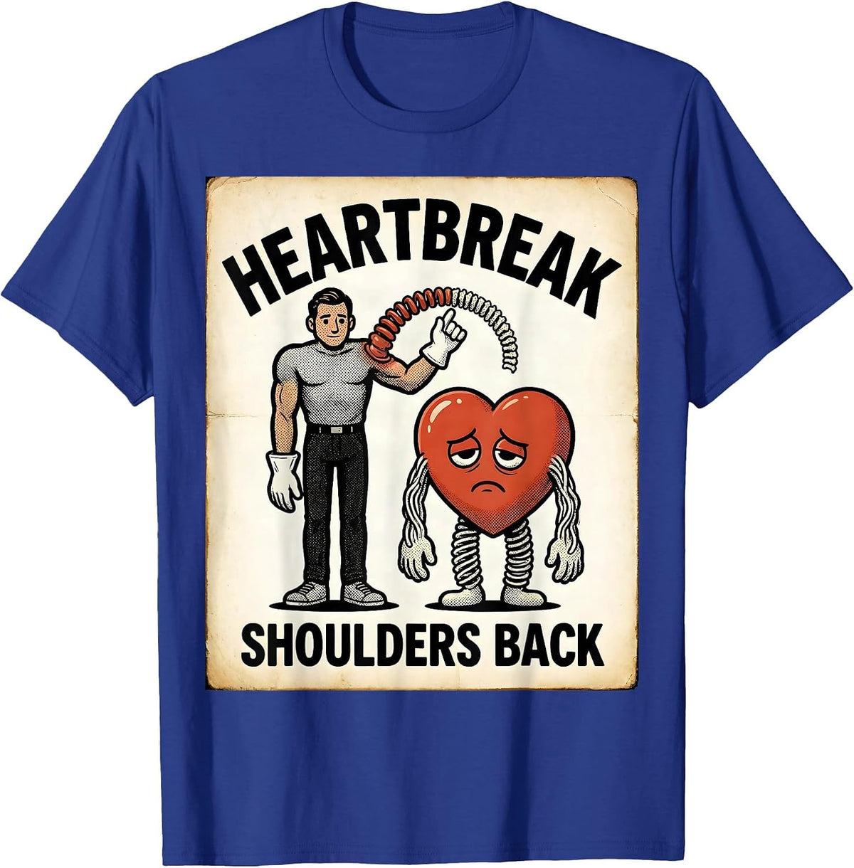 Men's Heartbreak Shoulders Back Retro Cartoon Physical Therapist T-Shirt - Royal Blue
