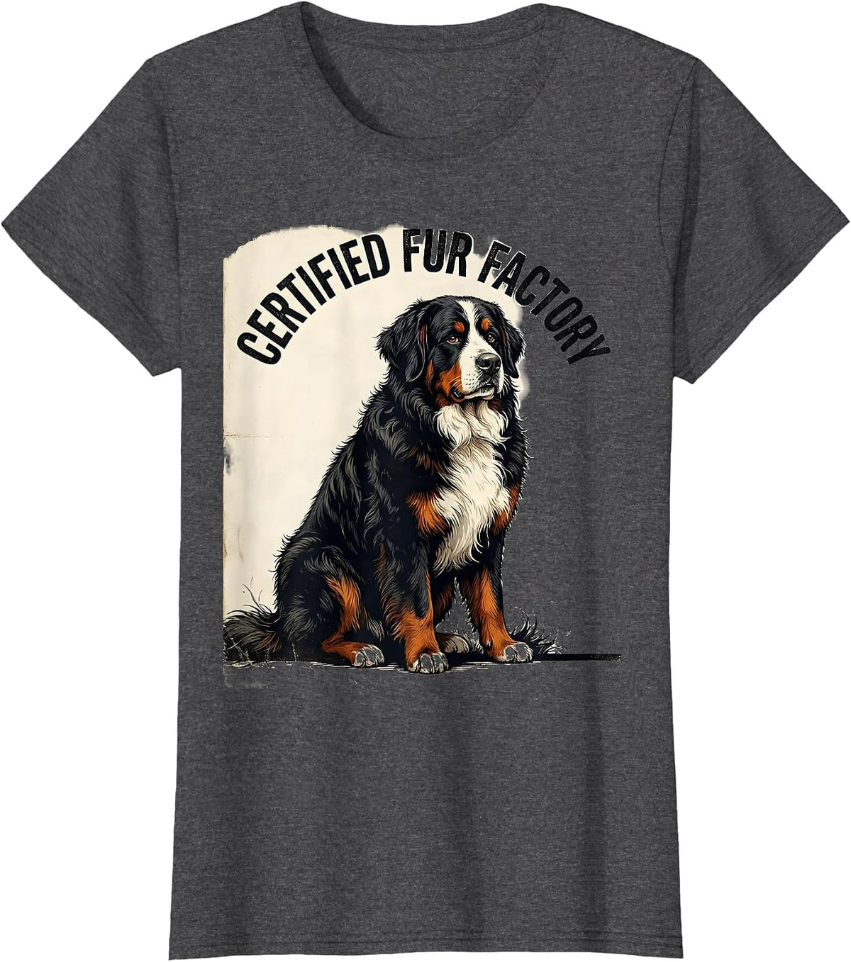 Women's Certified Fur Factory Vintage Bernese Mountain Dog Lover T-Shirt - Dark Heather Grey