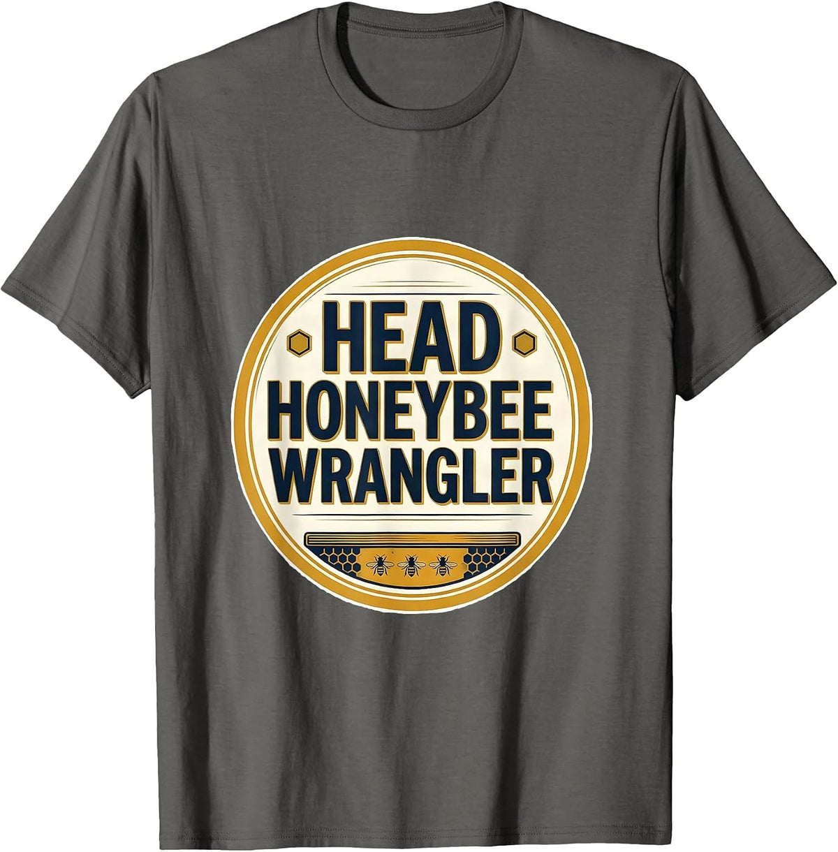 Men's Head Honeybee Wrangler Cute Teacher Bee Lover Back To School T-Shirt - Asphalt Grey