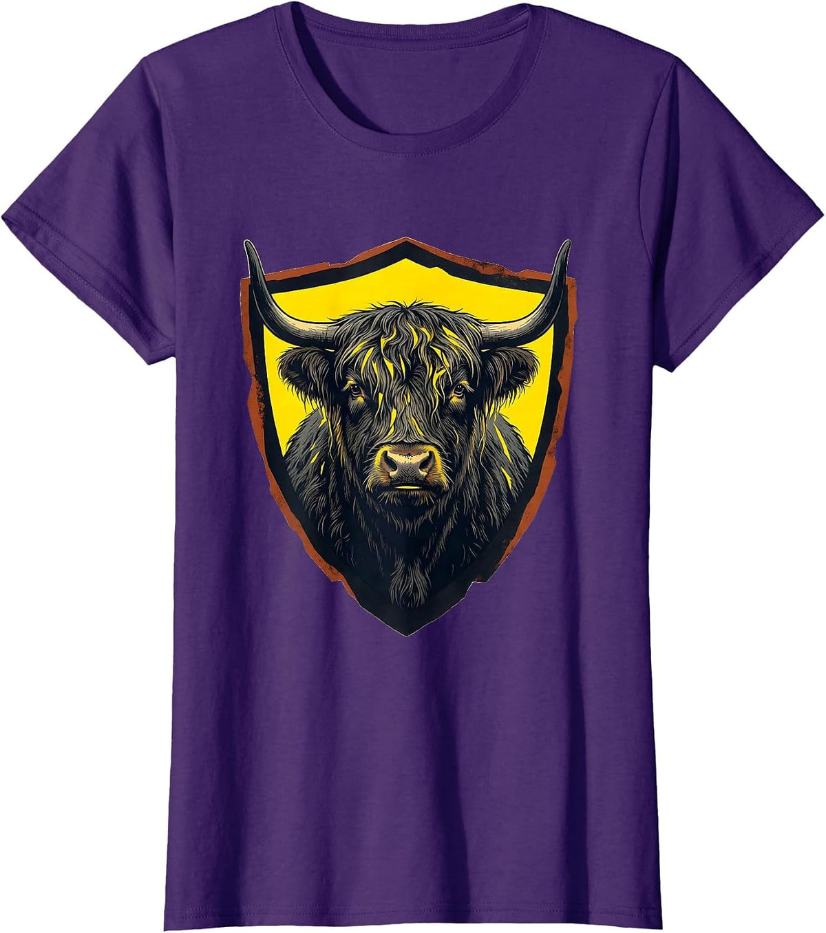 Women's Highland Cow Cute Scottish Humor Stencil Graphic T-Shirt - Purple