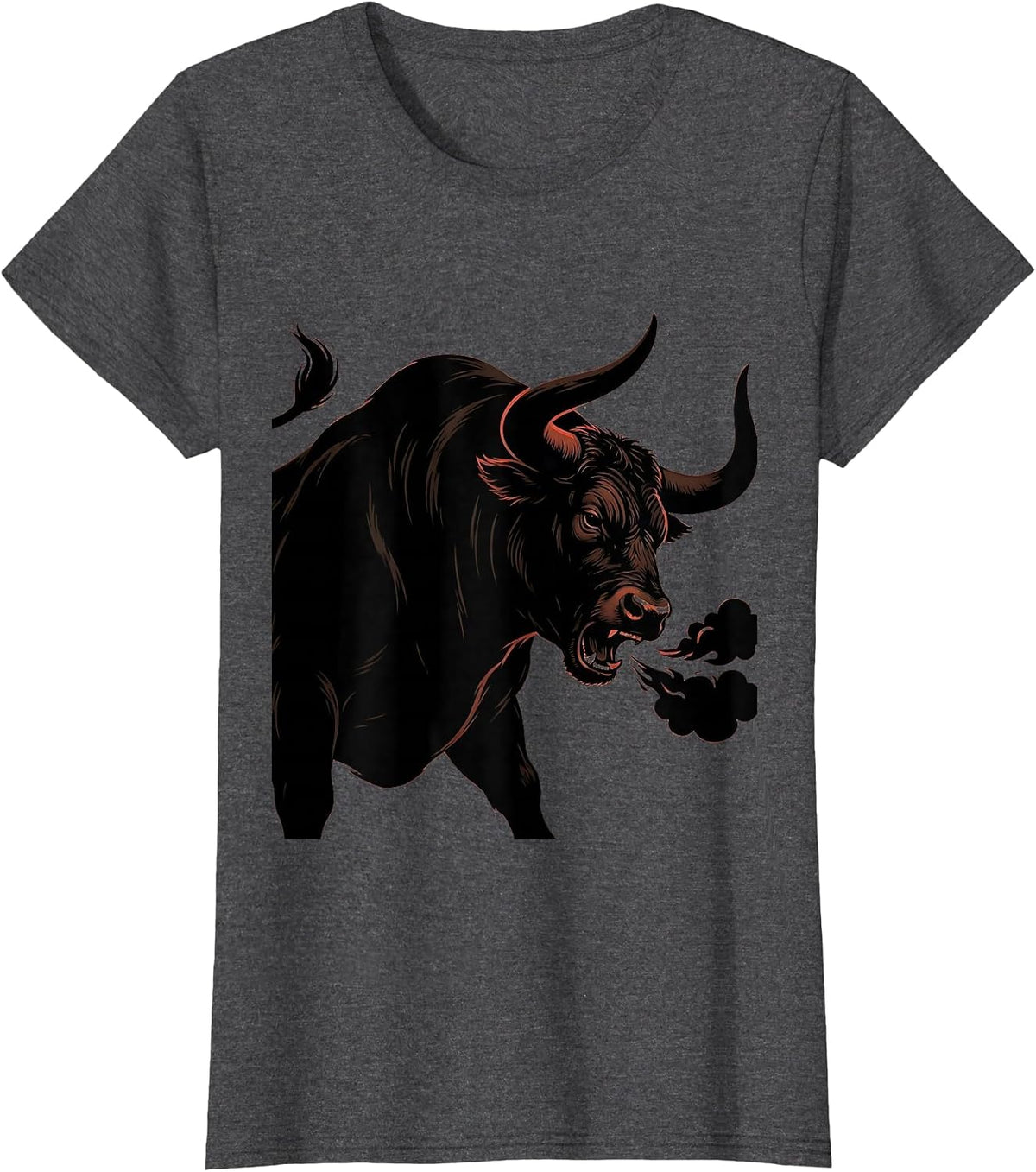 Women's Fierce Rodeo Bull Snorting Flared Nostrils Design T-Shirt - Dark Heather Grey