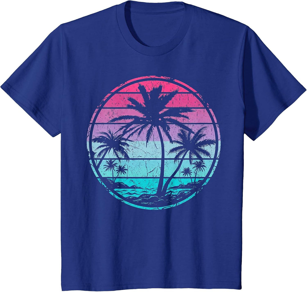 Palm Tree Sunset Retro Beach Vintage Tropical Designs T-Shirt - Royal Blue