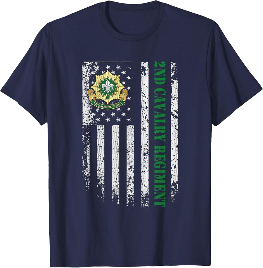 2nd Armored Cavalry Regiment Veteran USA Flag Veterans Day T-Shirt - Navy Blue