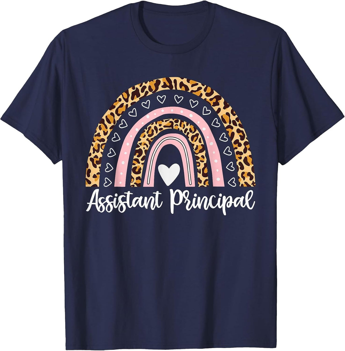 Assistant Principal Funny School Worker Leopard Rainbow T-Shirt - Navy Blue