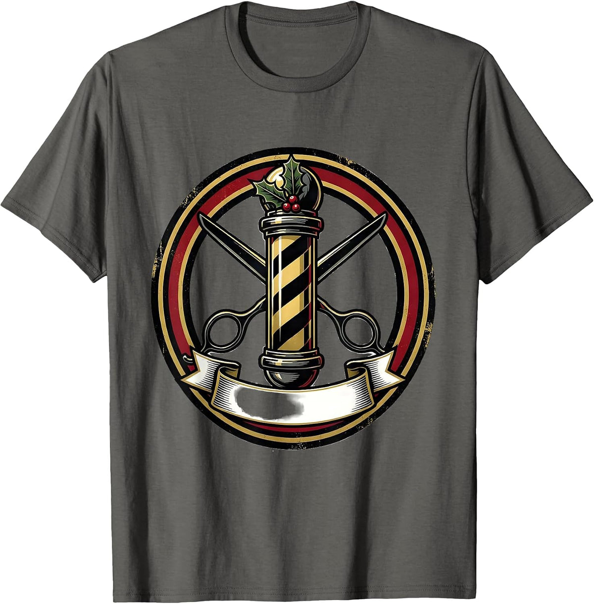 Barber Pole Emblem Vintage Humor Gift for Barbers T-Shirt - Asphalt Grey