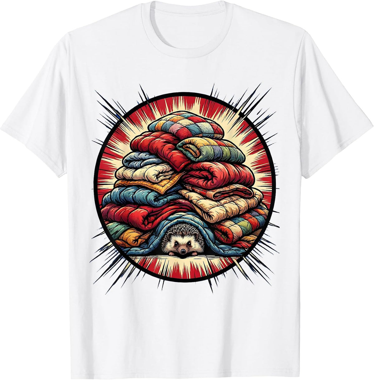 Men's Cozy Hedgehog Hiding Under Blanket Pile T-Shirt - White