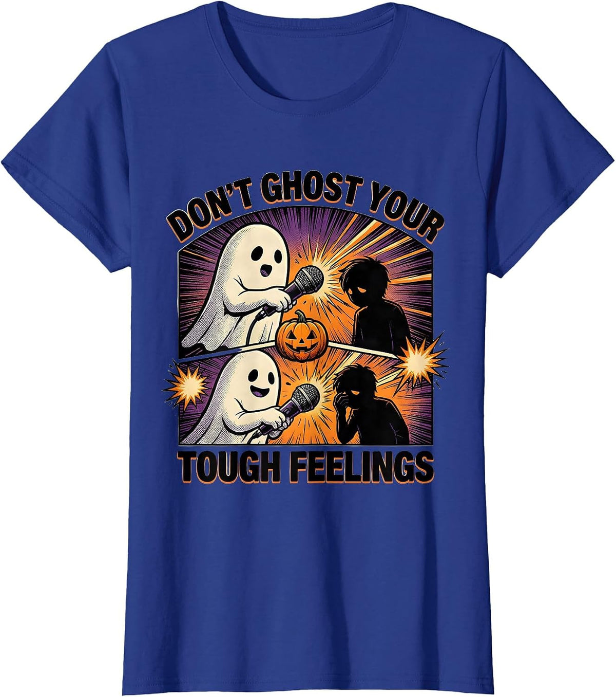 Women's Don't Ghost Your Tough Feelings Comic Book Mental Health T-Shirt - Royal Blue