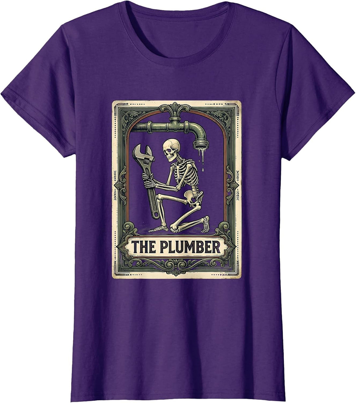 Women's The Plumber Vintage Gothic Halloween Tarot Card Role Parody T-Shirt - Purple