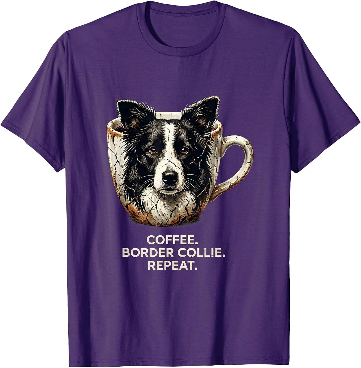 Men's Coffee. Border Collie. Repeat. Funny Dog Owner Coffee Lover T-Shirt - Purple