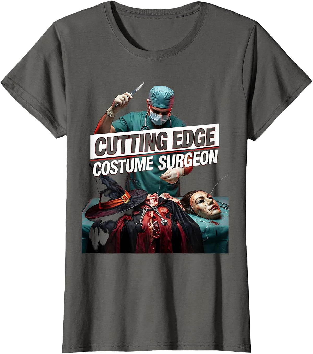 Women's Cutting Edge Costume Surgeon Halloween Design T-Shirt - Asphalt Grey