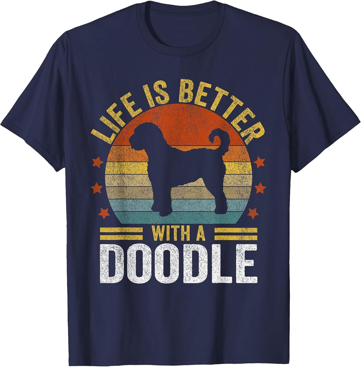 Life is Better with A Doodle Retro Goldendoodle Dog Vintage T-Shirt - Navy Blue
