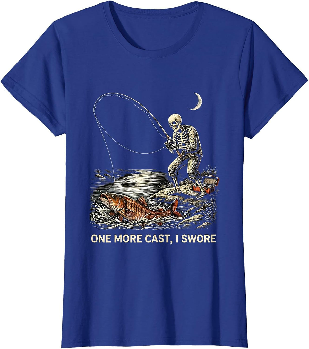 Women's One More Cast, I Swore Spooky Halloween Fishing Dad Gift T-Shirt - Royal Blue