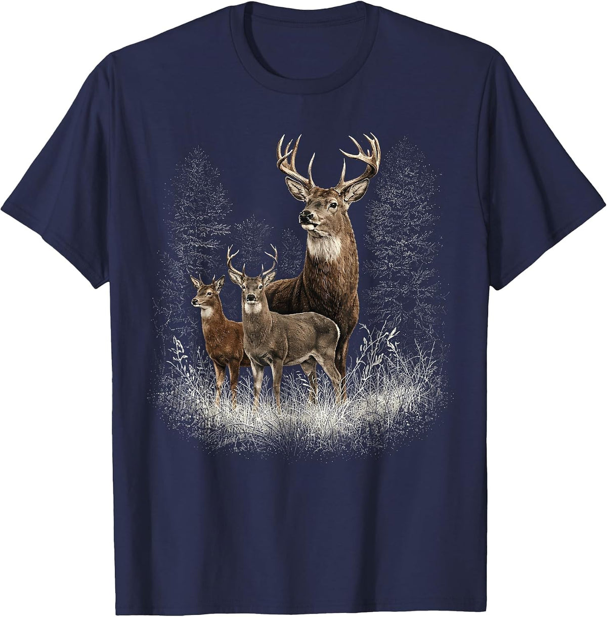 Deer Forest Nature Lover Vintage Deer Hunting Hunter T-Shirt - Navy Blue