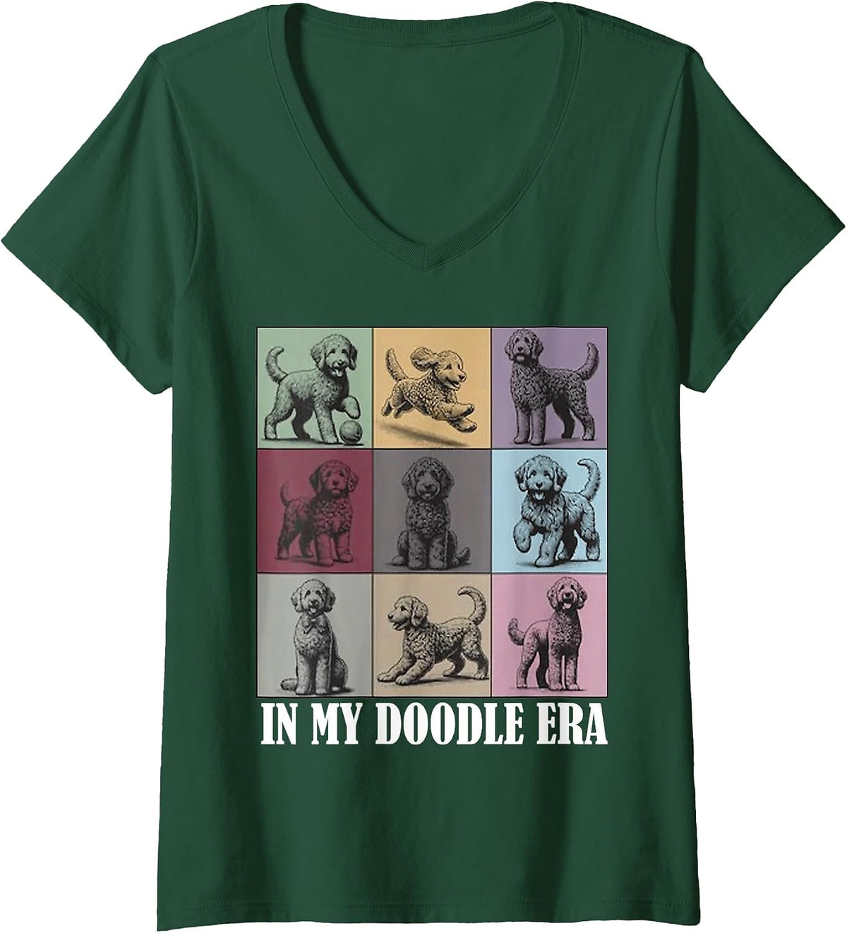 Women's Funny Dog Lovers Quote in My Golden Doodle Era Cool Women V-Neck T-Shirt - Dark Green