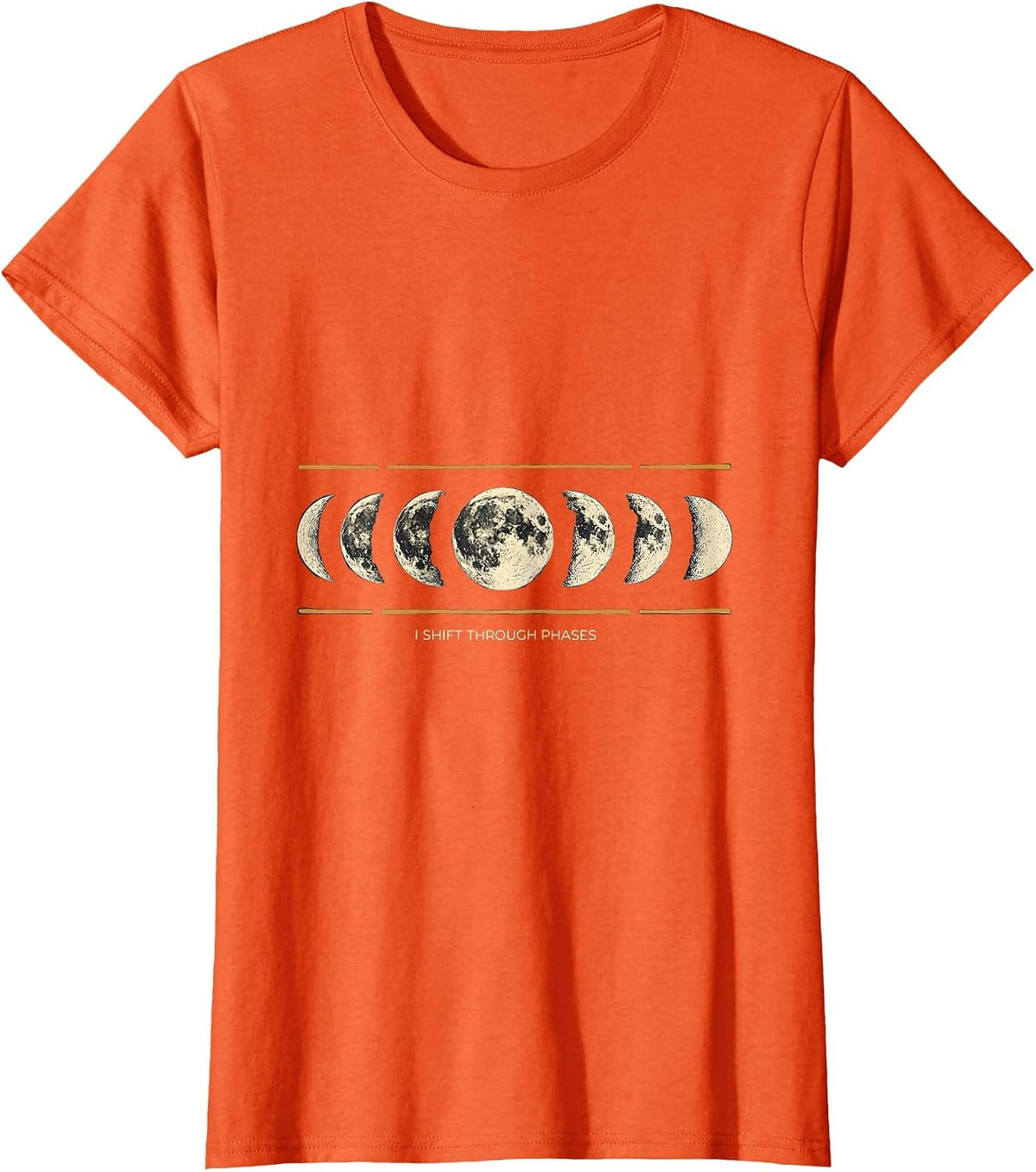 I Shift Through Phases Boho Moon Phases Astronomy Graphic T-Shirt - Orange