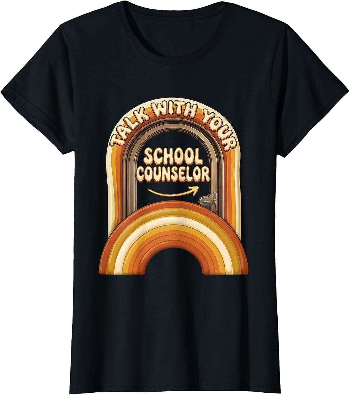 Talk With Your School Counselor Retro Groovy School T-Shirt - Black