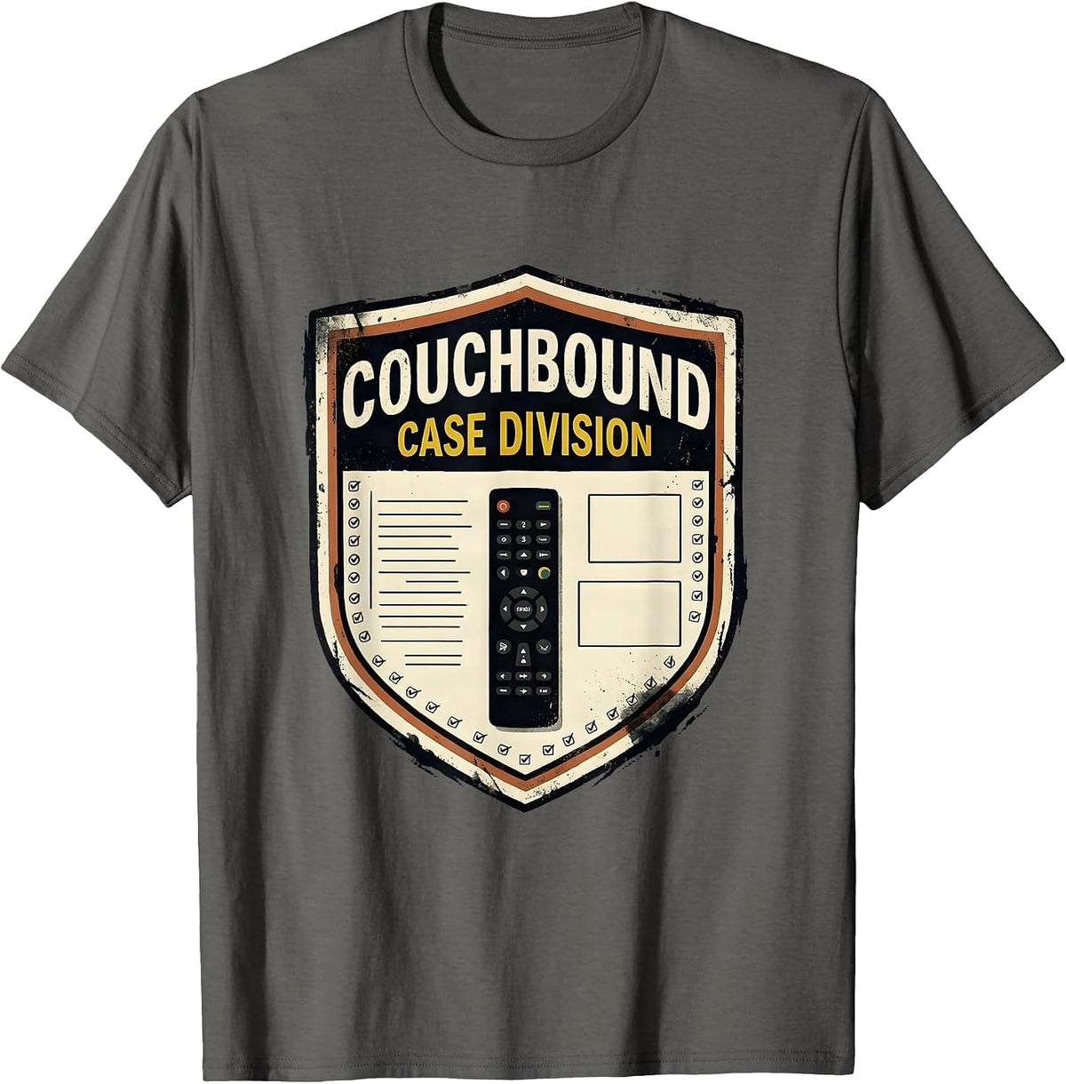 Men's Couchbound Case Division Distressed True Crime Fan Humor T-Shirt - Asphalt Grey