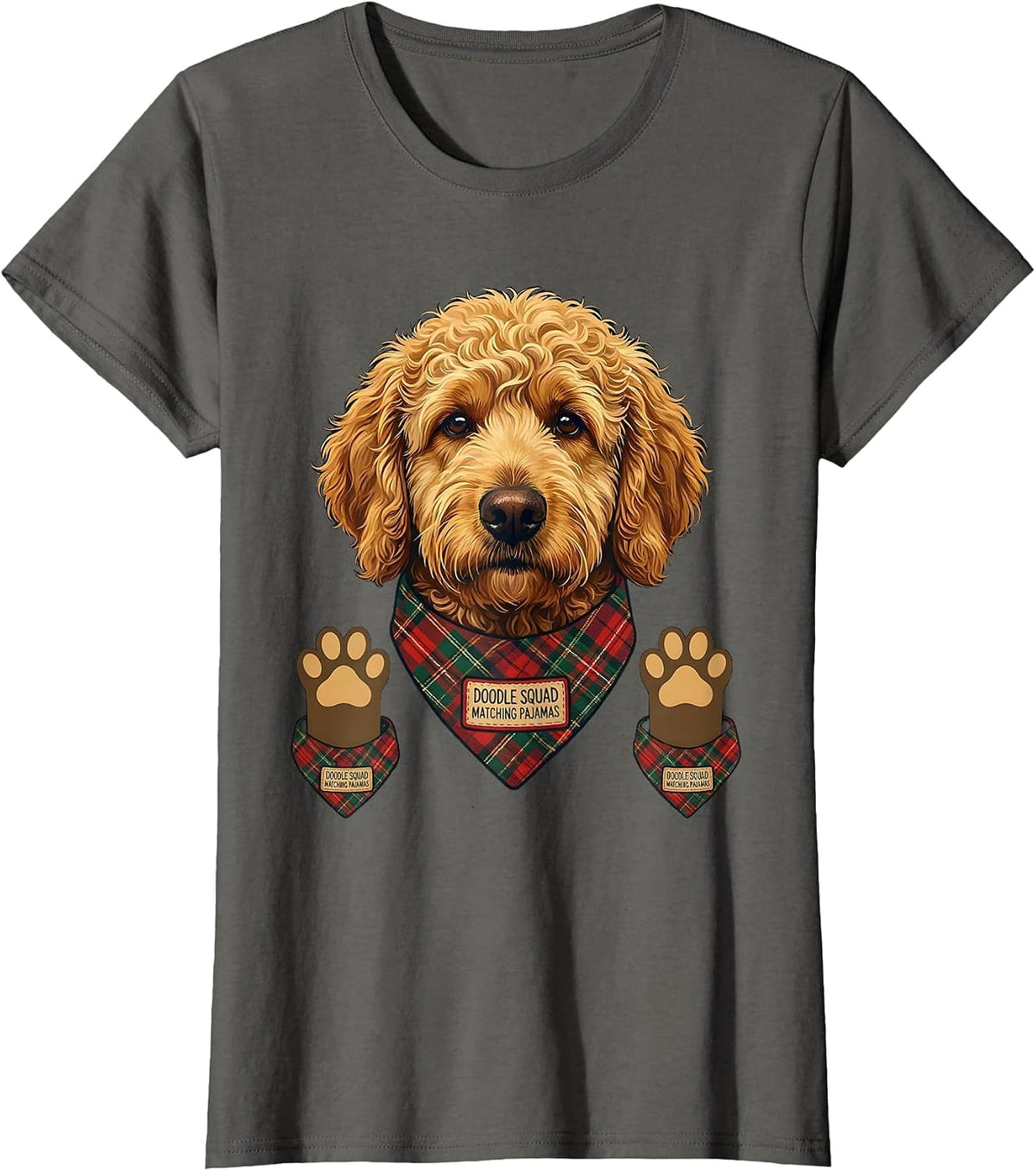 Women's Doodle Squad Matching Pajamas Cute Goldendoodle Christmas T-Shirt - Asphalt Grey