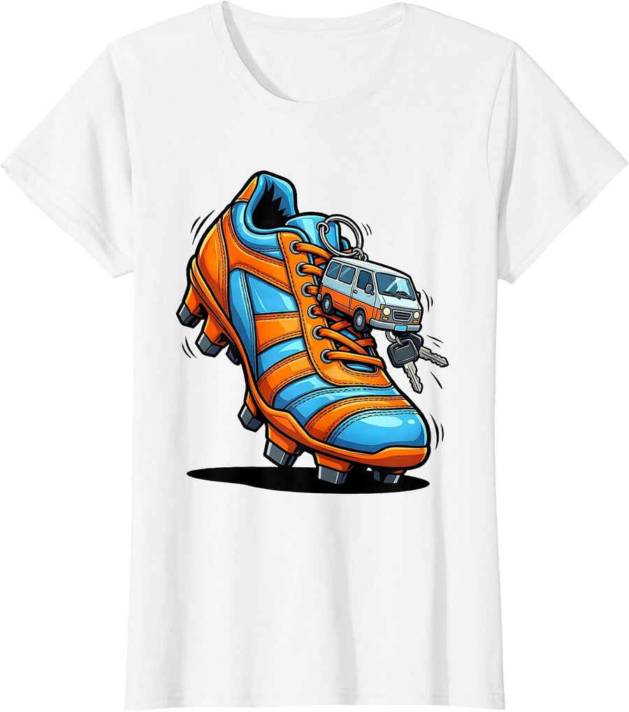 Women's Soccer Mom Minivan Keys Cleat Graphic T-Shirt - White