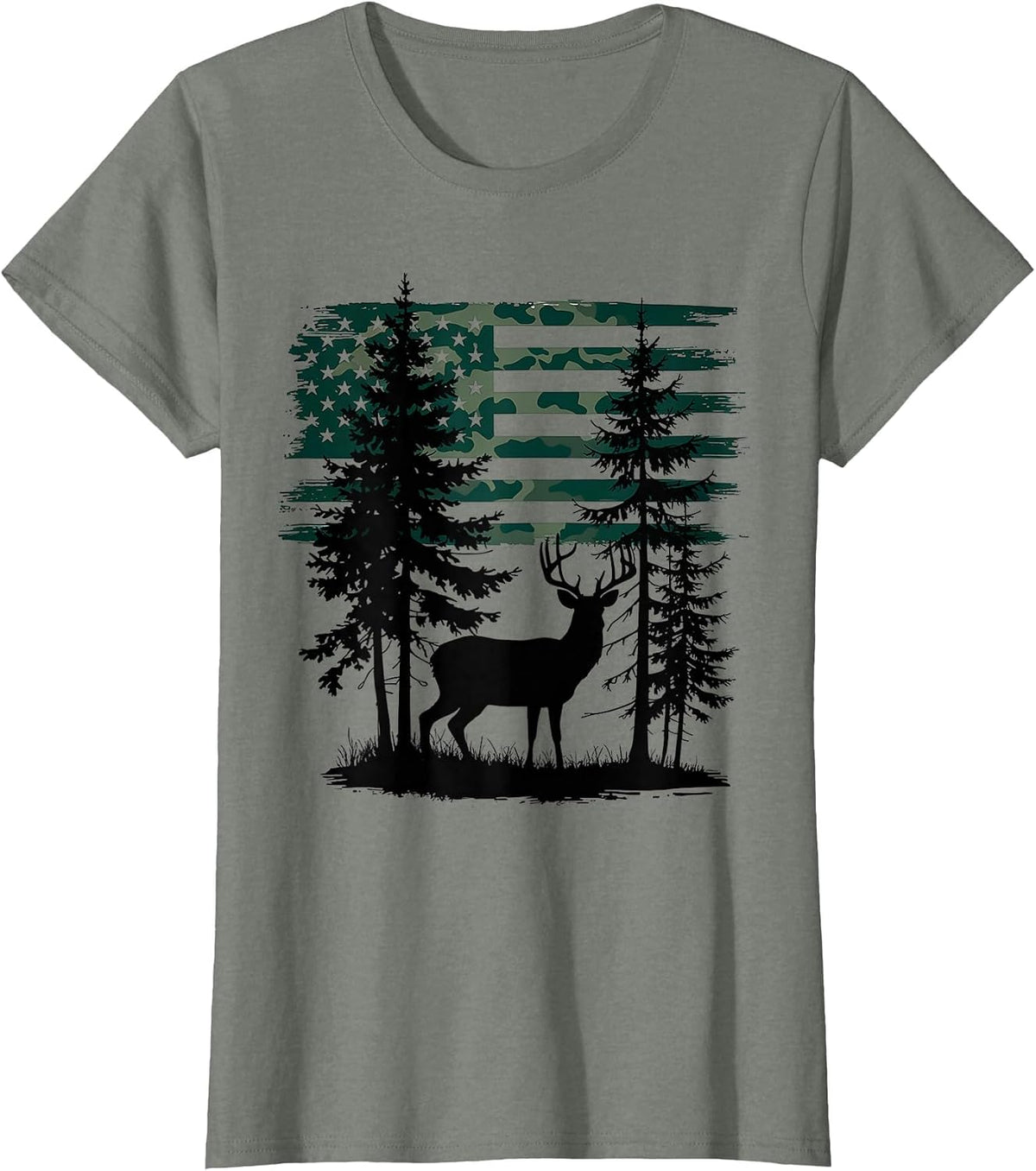 Men Kids Boys Hunting Shirt Deer Hunters Toddler Camo Flag T-Shirt - Olive Heather