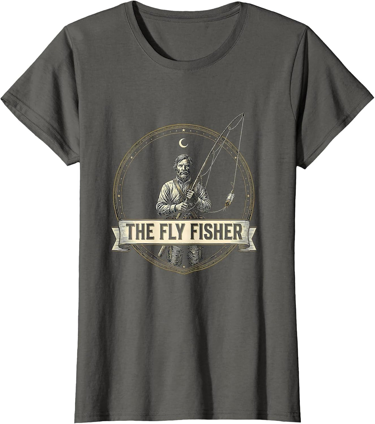 Women's The Fly Fisher Funny Tarot Card Angler Fishing Humor T-Shirt - Asphalt Grey