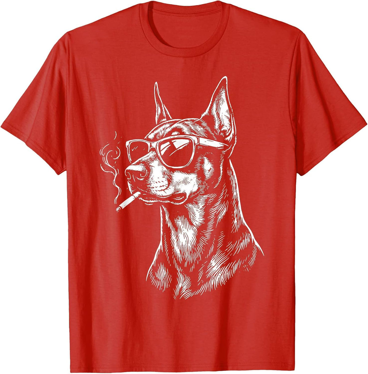 Doberman Smoking Cigarette T-Shirt - Red