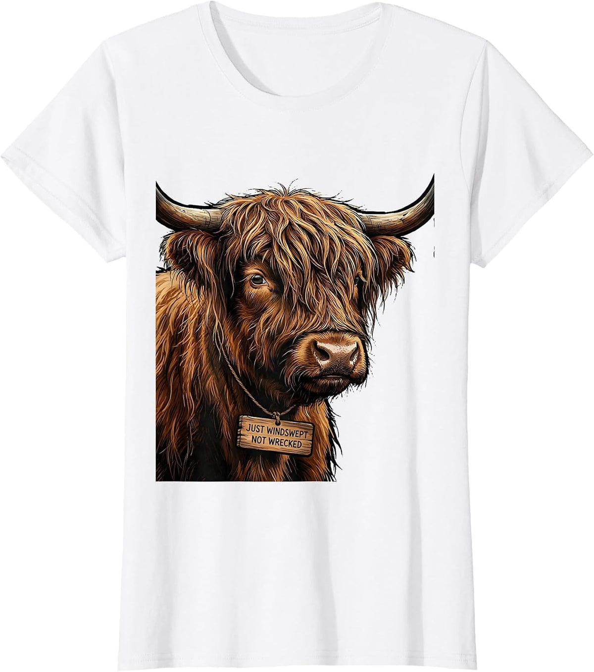 Just Windswept, Not Wrecked Funny Highland Cow Cute Scottish T-Shirt - White