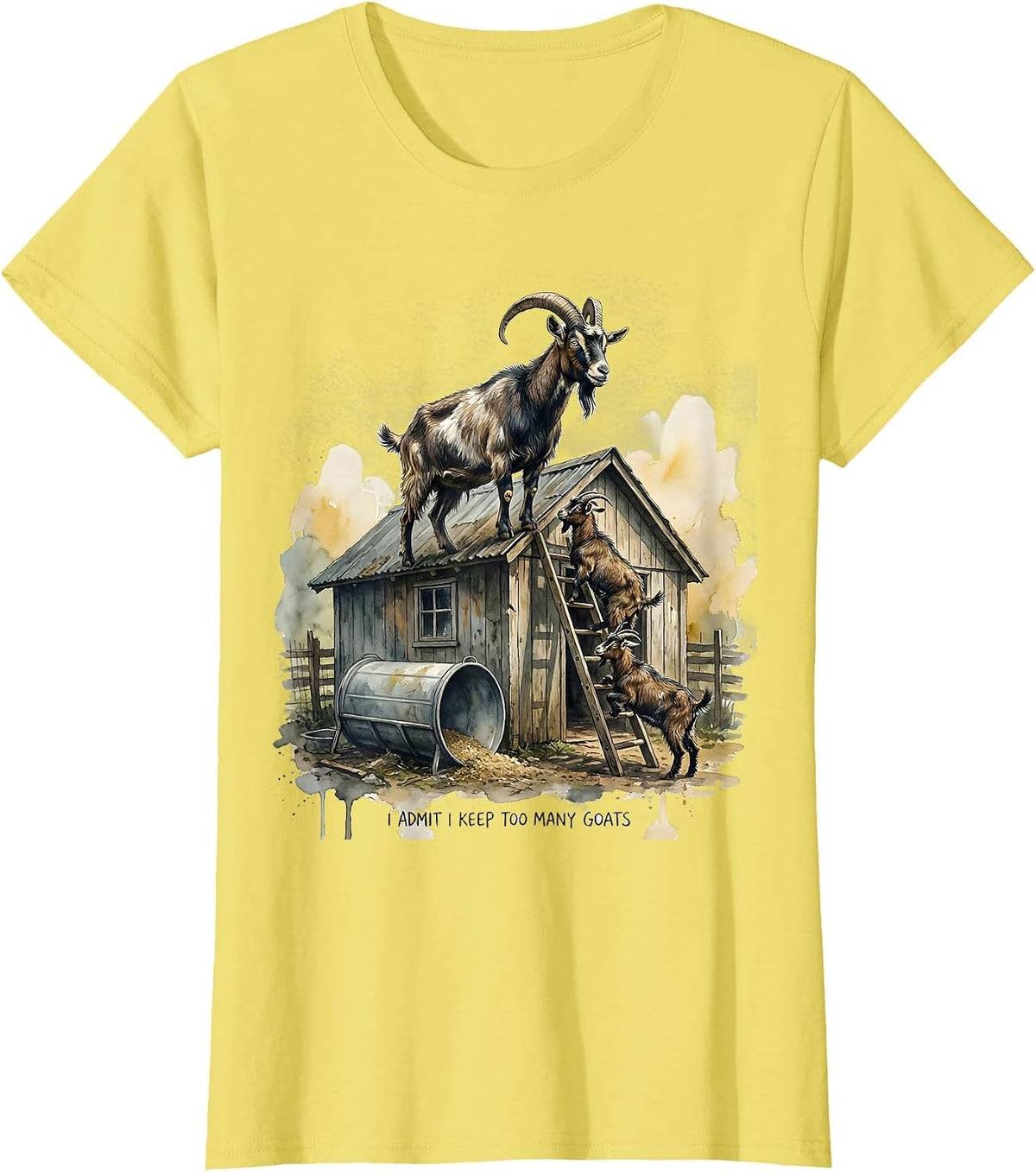 Women's I Admit I Keep Too Many Goats Funny Goat Lover Farmer Humor T-Shirt - Lemon Yellow