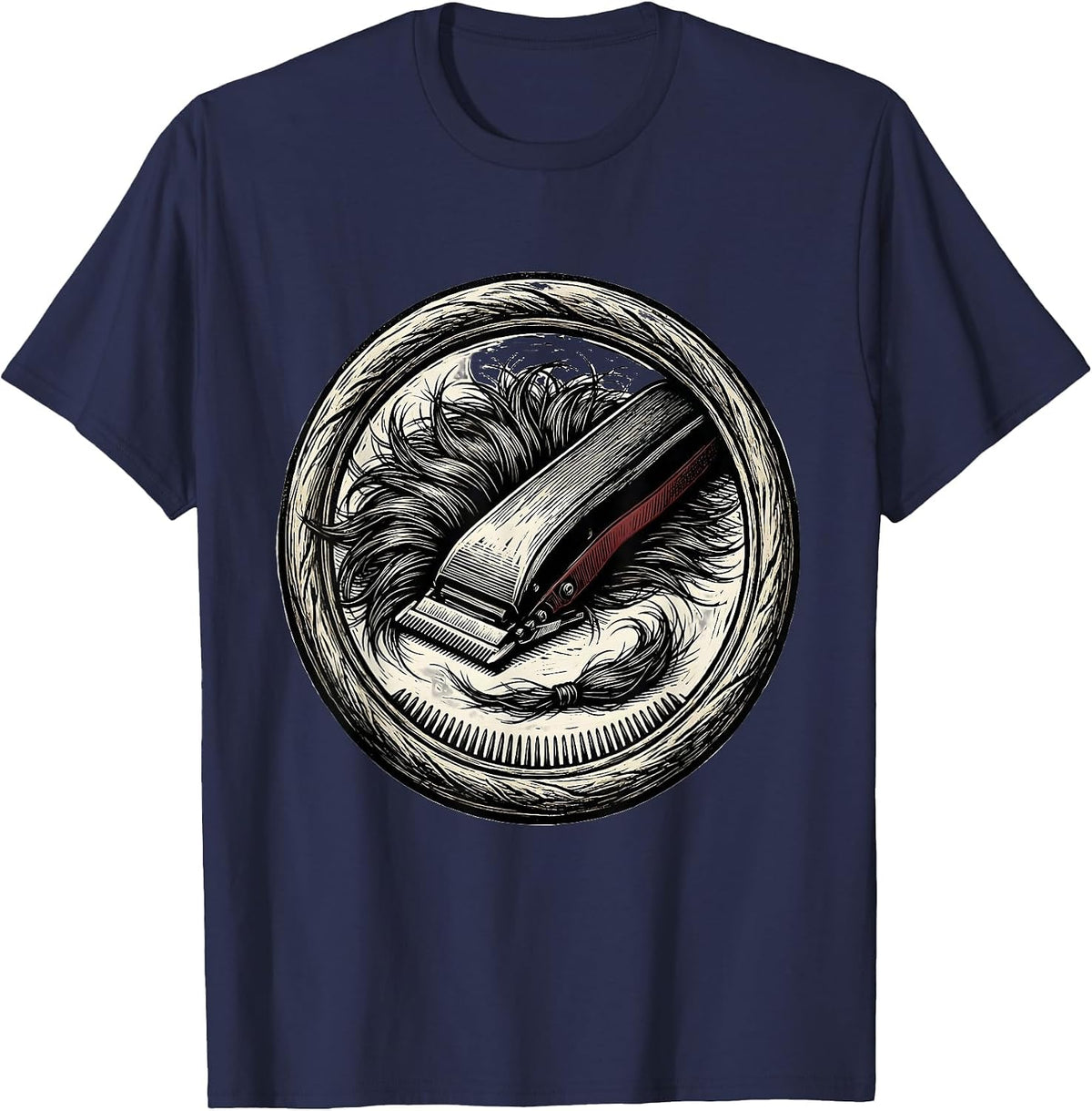 Men's Sealed Clipper Hair Humor Hairdresser Barber Gift T-Shirt - Navy Blue