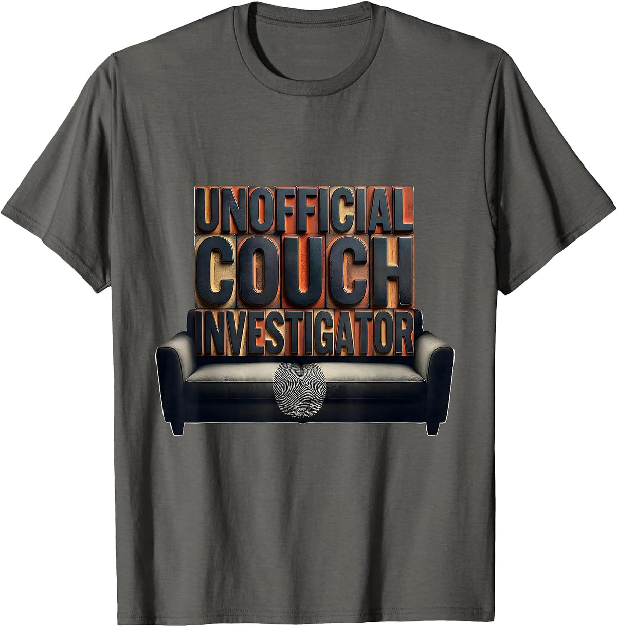 Unofficial Couch Investigator True Crime Fan Humor T-Shirt - Asphalt Grey