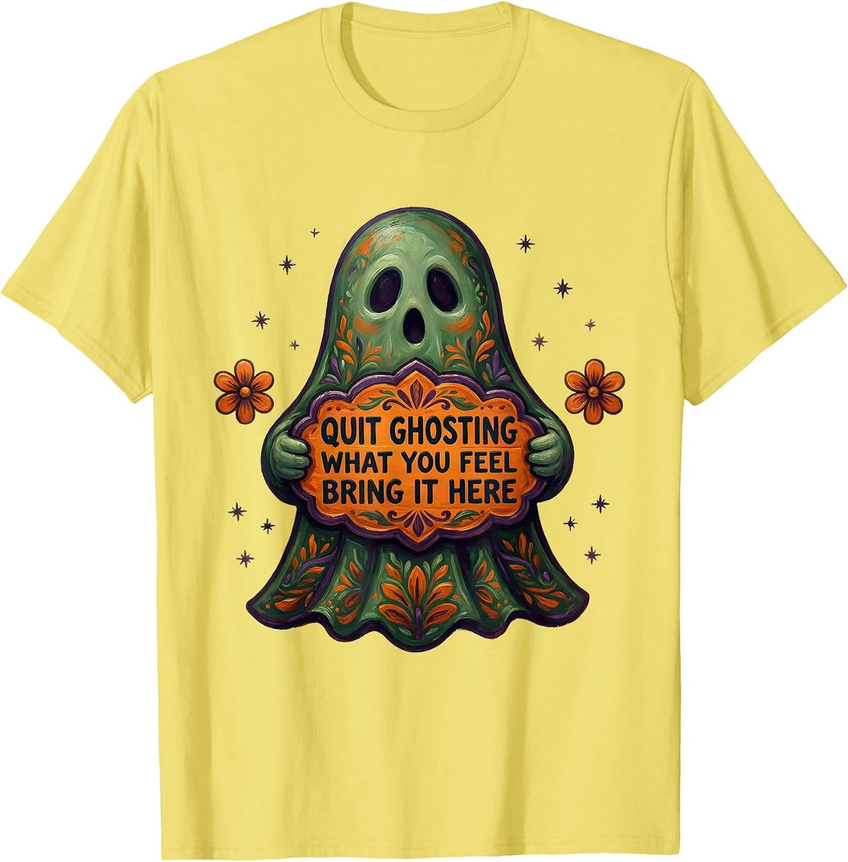 Men's Quit Ghosting What You Feel Bring It Here Halloween T-Shirt - Lemon Yellow