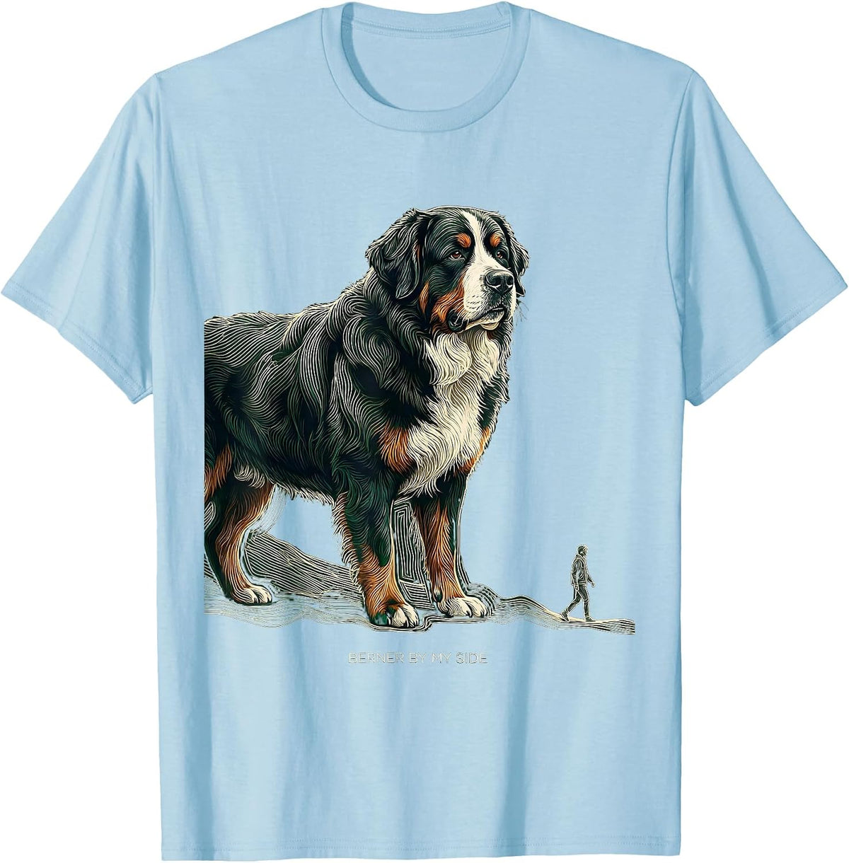 Men's Berner By My Side Funny Bernese Mountain Dog Lover Pet Humor T-Shirt - Baby Blue