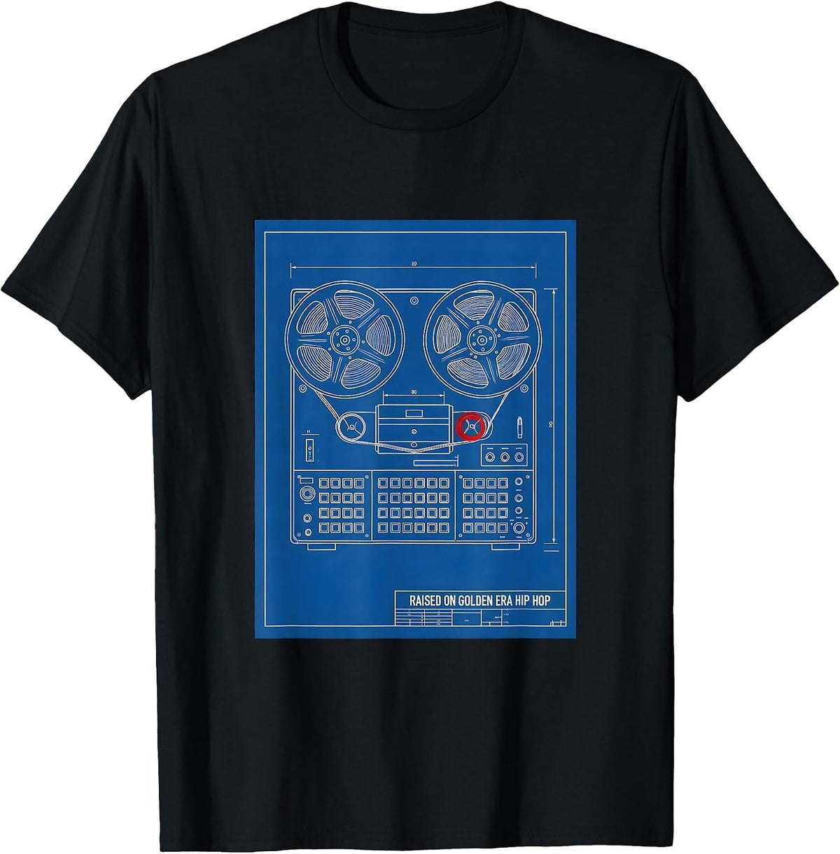 Men's Raised On Golden Era Hip Hop Technical Blueprint Cassette T-Shirt - Black