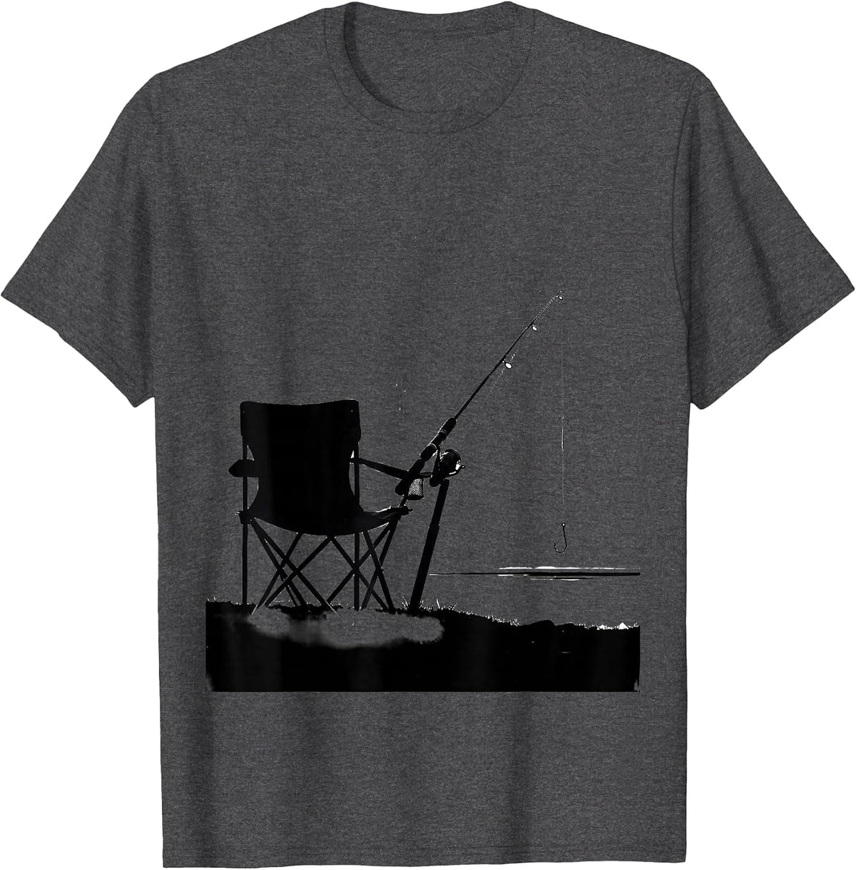 Fishing Chair Silhouette Funny Angler Humor T-Shirt - Dark Heather Grey