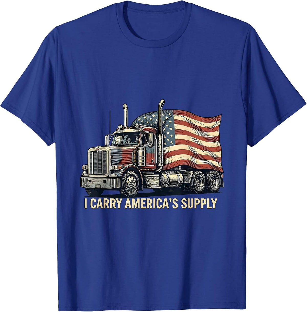Men's I Carry America's Supply Patriotic Semi Truck Driver Trucker T-Shirt - Royal Blue