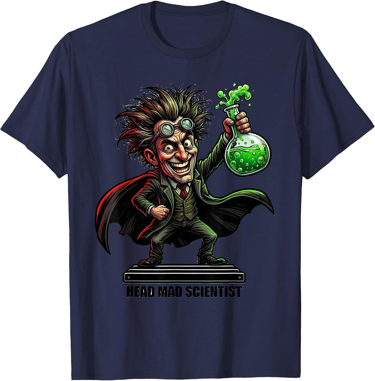 Men's HEAD MAD SCIENTIST Funny Science Teacher Lab Humor T-Shirt - Navy Blue