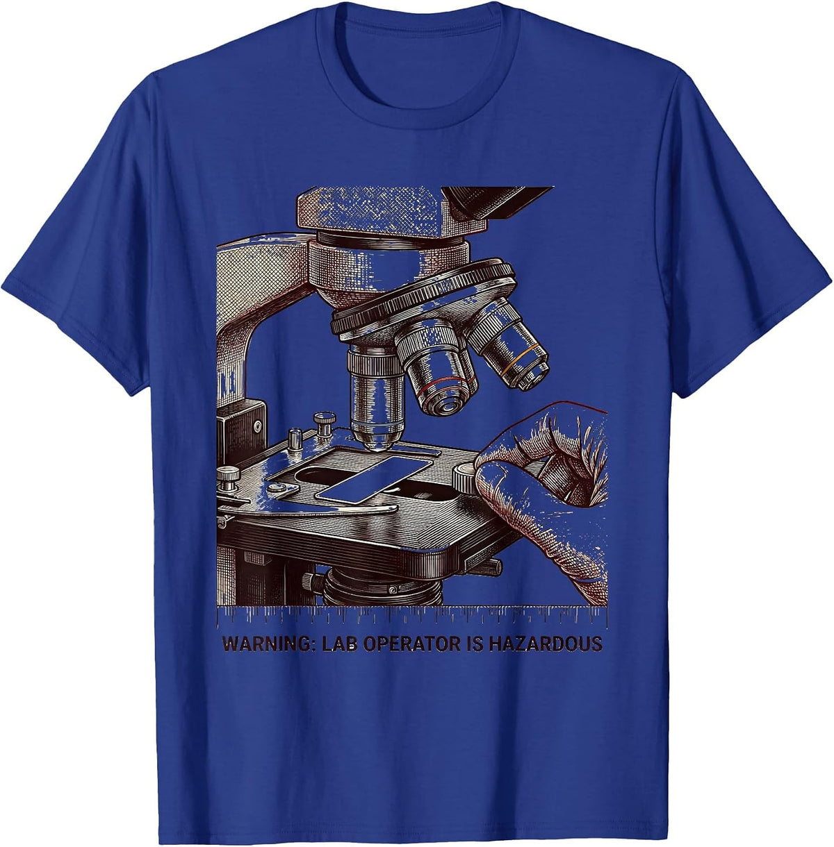 Men's WARNING: LAB OPERATOR IS HAZARDOUS Funny Science Teacher Lab T-Shirt - Royal Blue