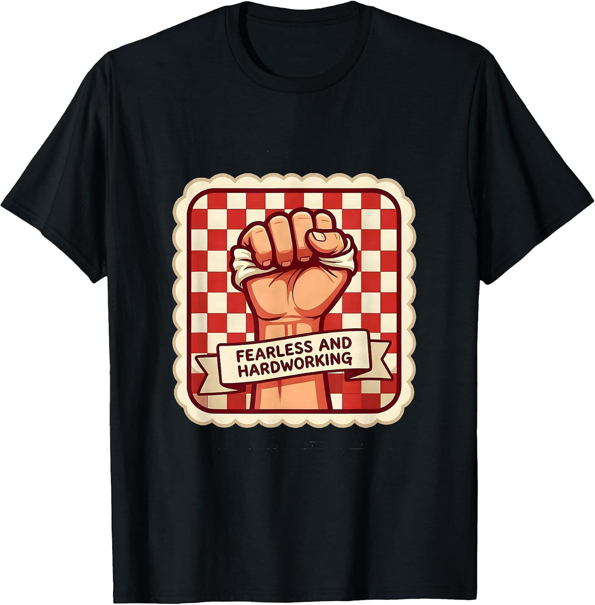 Men's Fearless and Hardworking Rosie the Riveter Design T-Shirt - Black