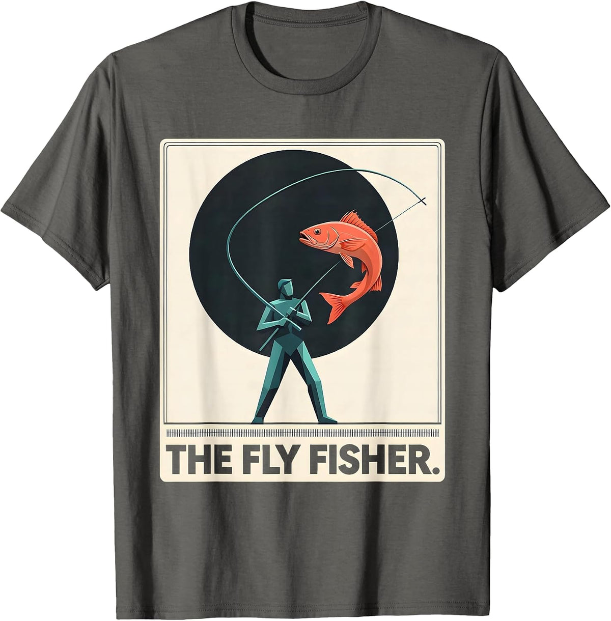 Men's The Fly Fisher Midcentury Modern Tarot Card Fly Fishing T-Shirt - Asphalt Grey
