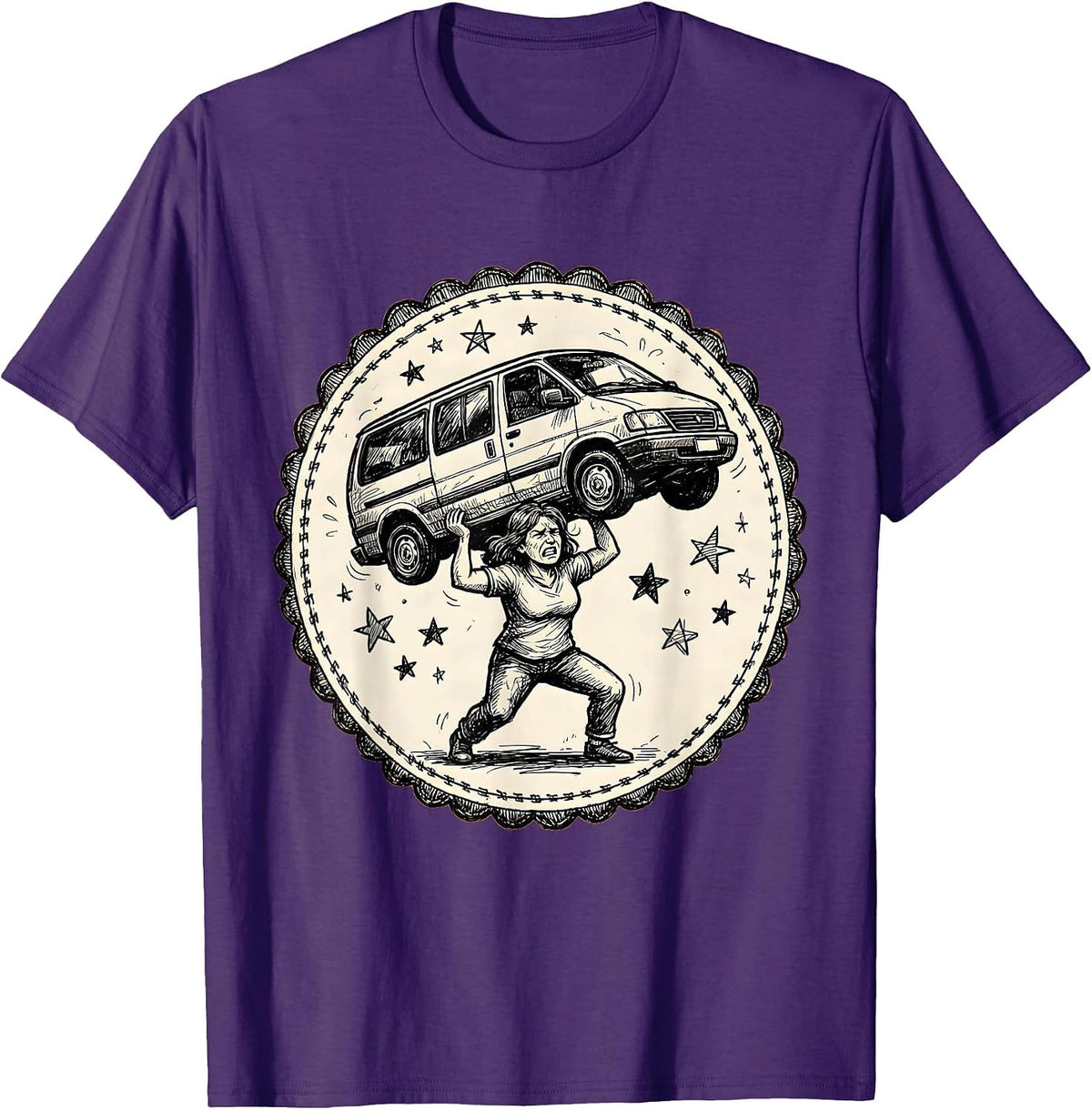 Men's Superhero Mom Lifting Minivan Funny Graphic T-Shirt - Purple