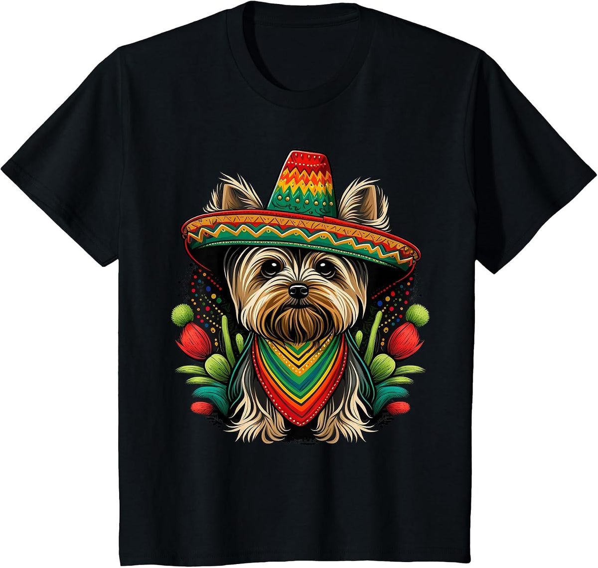 Mexico Cinco de Mayo Sombrero Mexican Yorkshire Terrier T-Shirt - Black