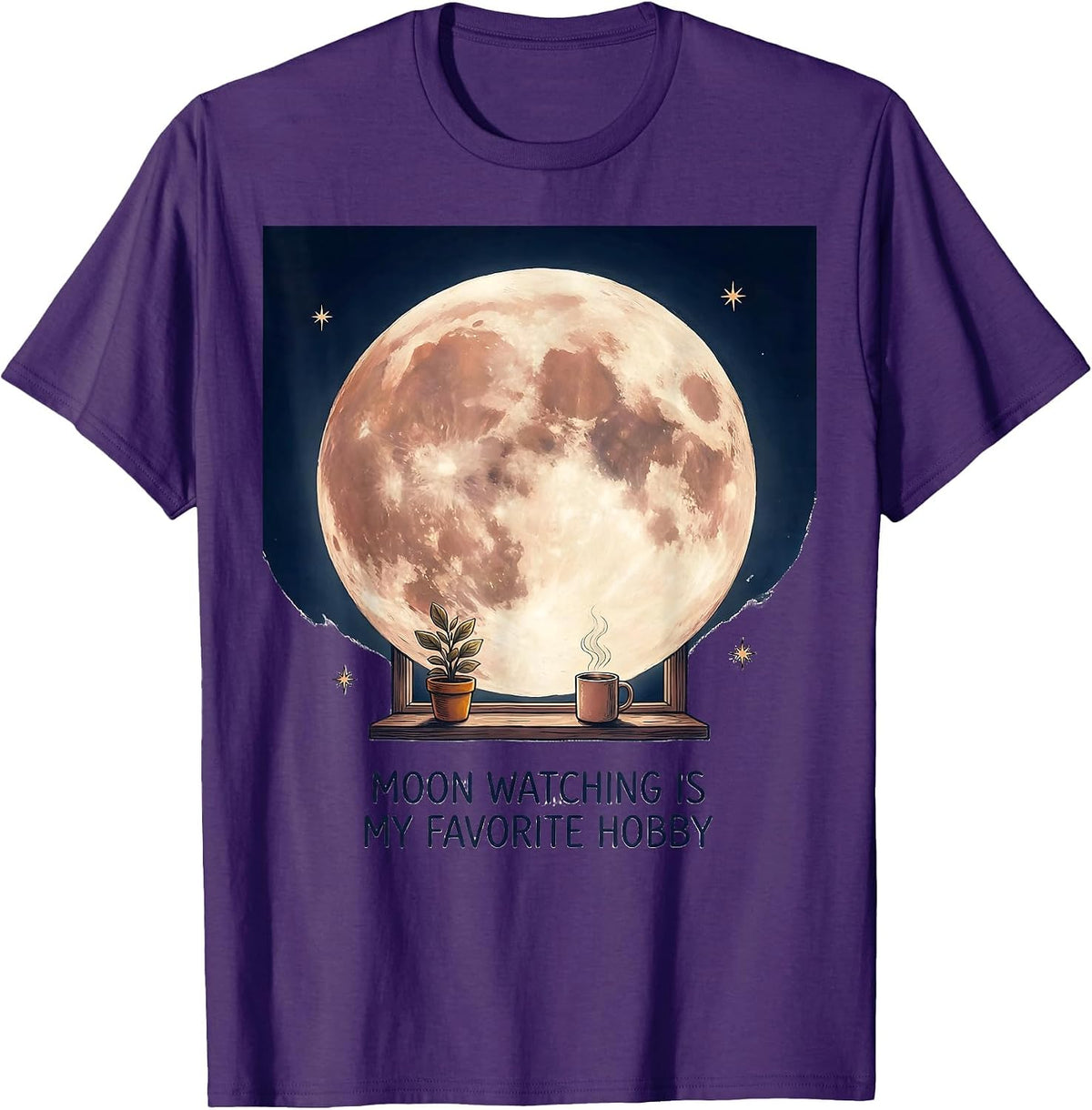 Moon Watching Is My Favorite Hobby Celestial Astrology Lover T-Shirt - Purple
