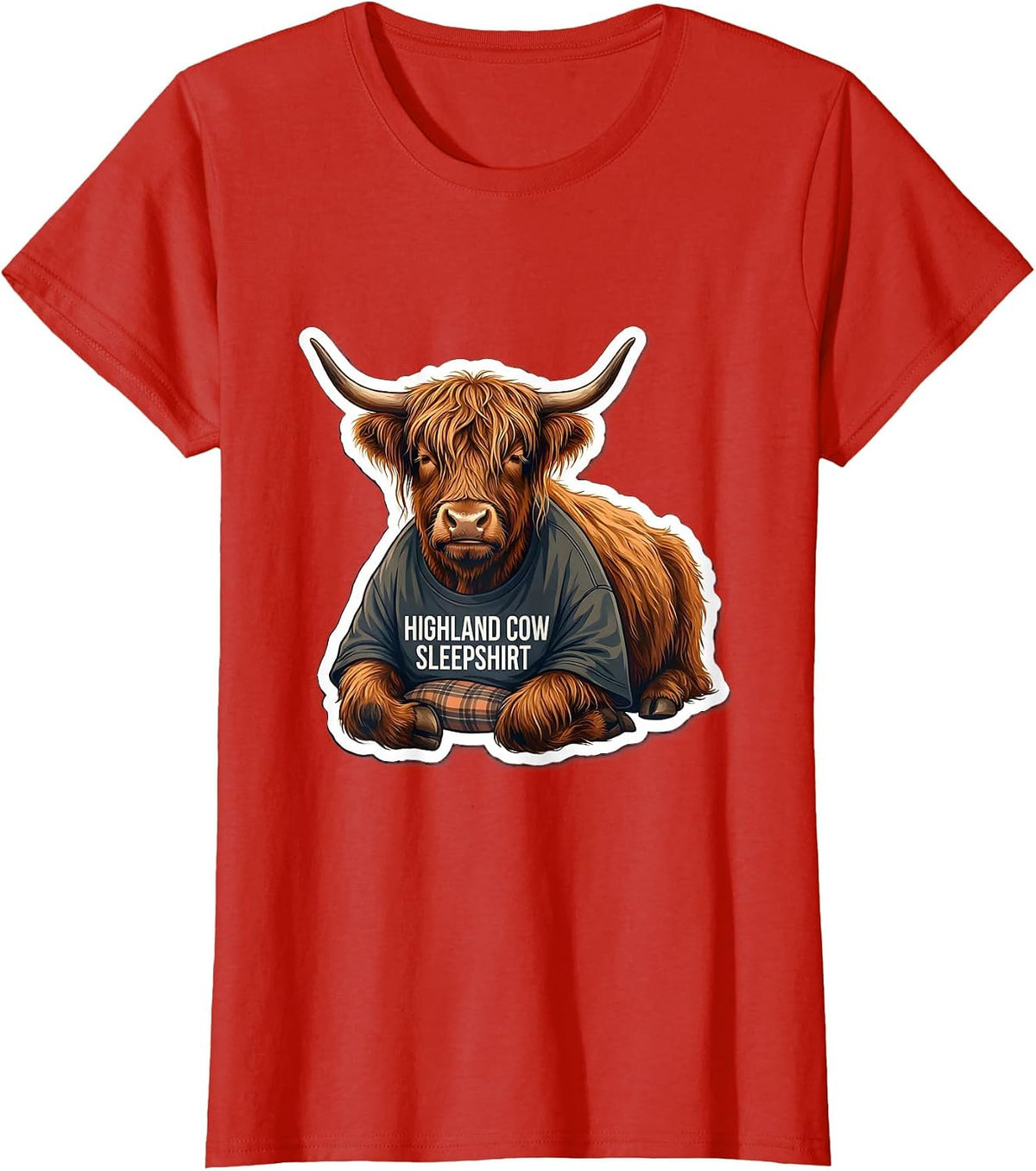 Highland Cow Sleepshirt Funny Cozy Cute Animal Lover Gift T-Shirt - Red