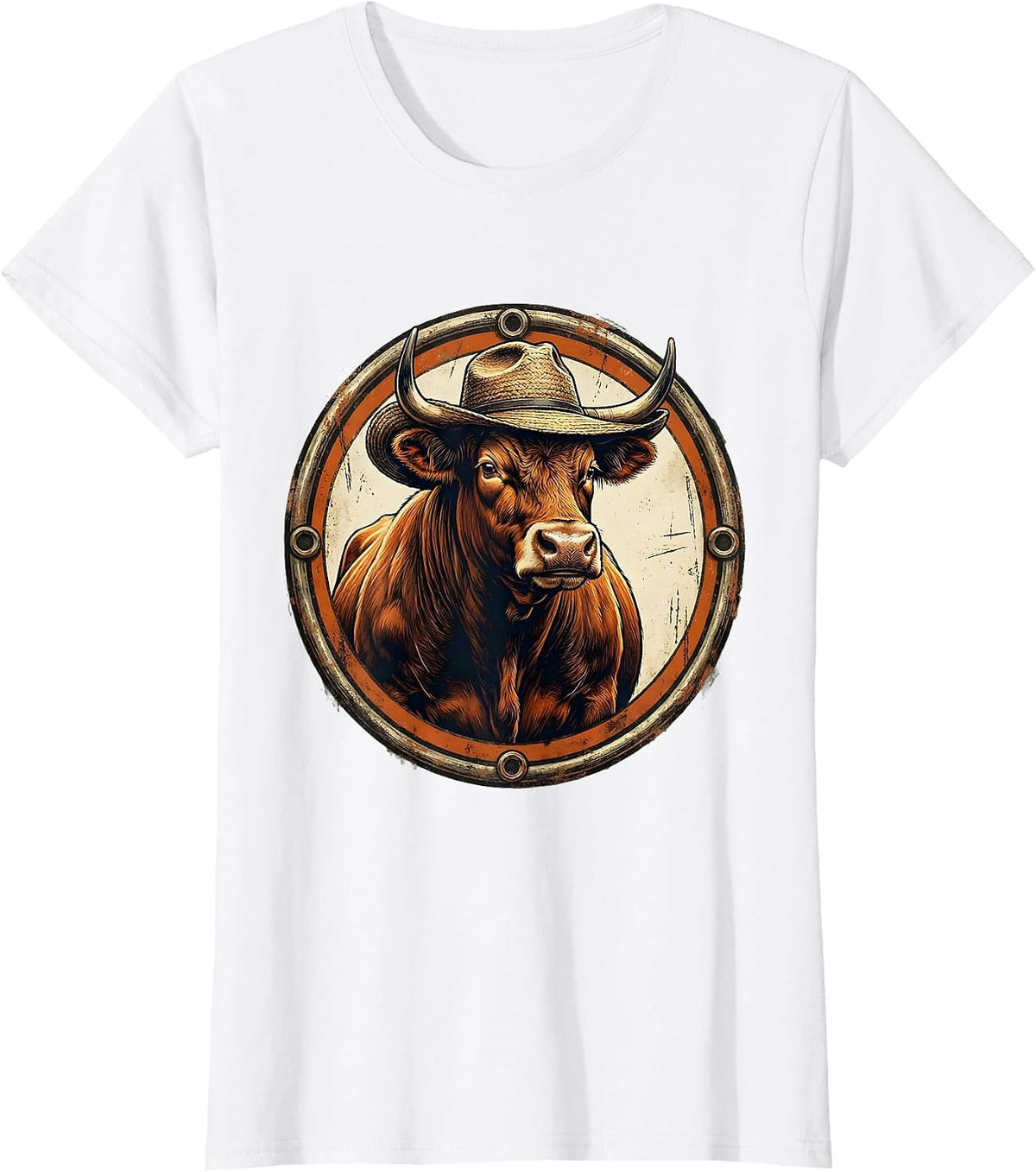 Proud Bull Farmer Hat Graphic Tee T-Shirt - White