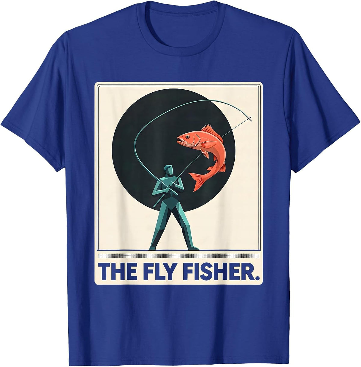 Men's The Fly Fisher Midcentury Modern Tarot Card Fly Fishing T-Shirt - Royal Blue