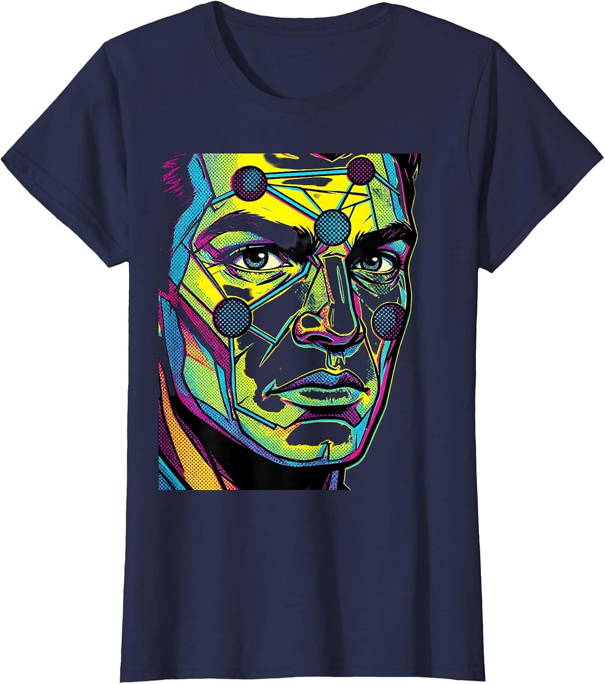 Women's Celestial Face Constellation Art Design T-Shirt - Navy Blue