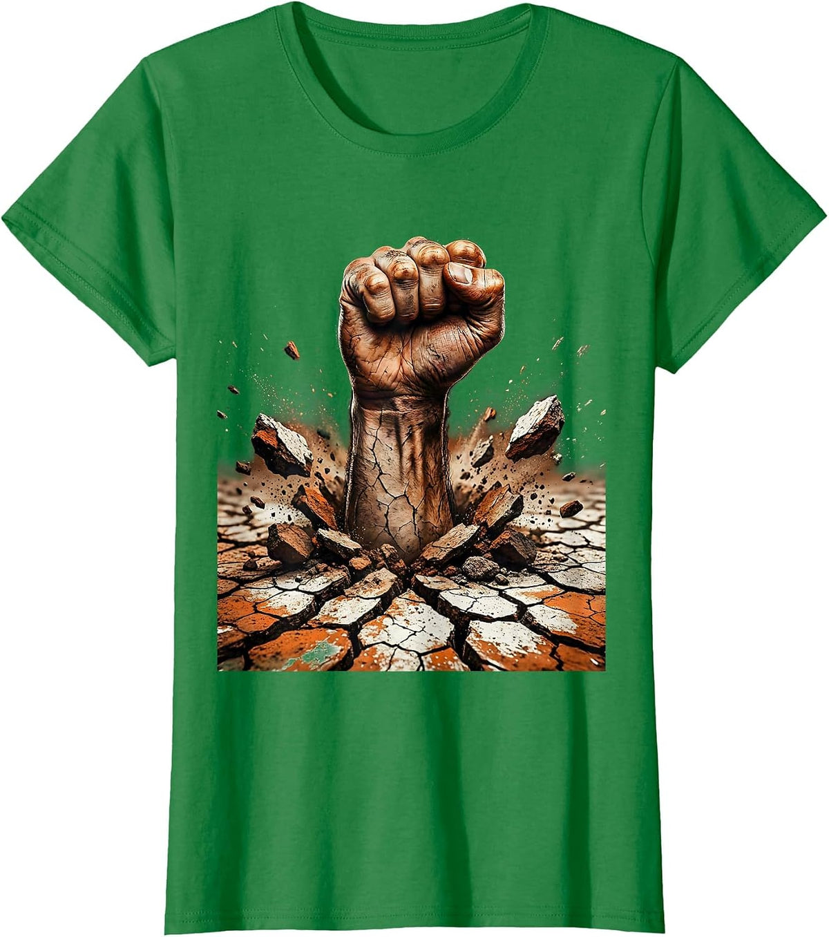Women's Hand Bursting Through Cracked Earth Graphic T-Shirt - Kelly Green