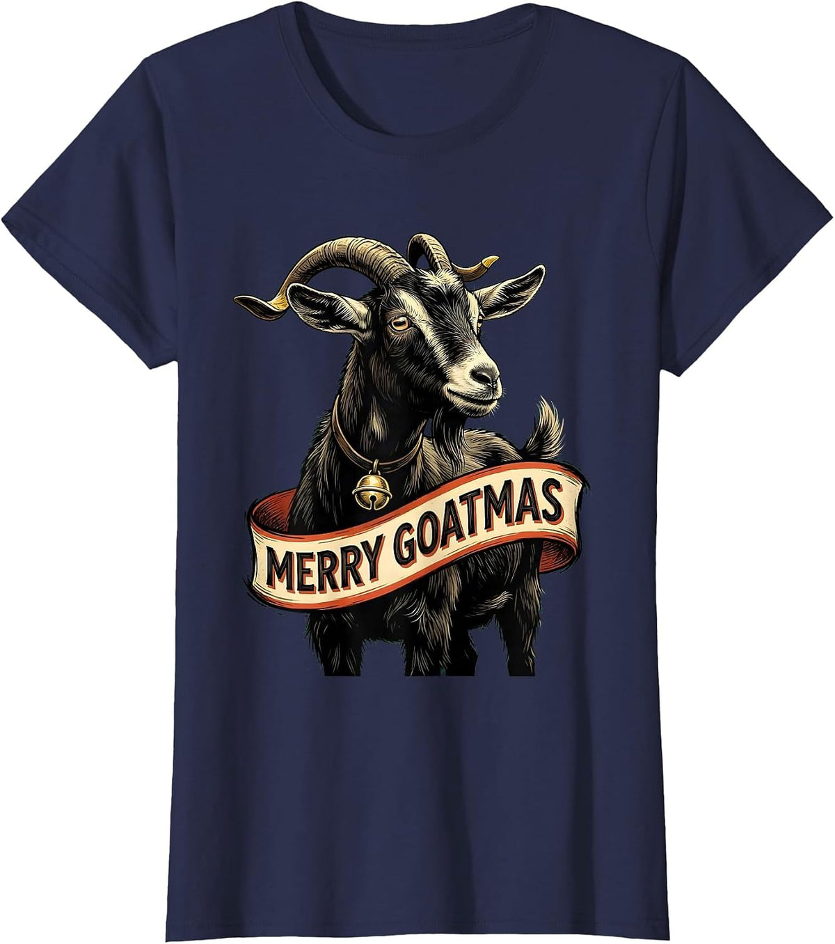 Women's Merry Goatmas Funny Goat Lover Christmas Humor T-Shirt - Navy Blue